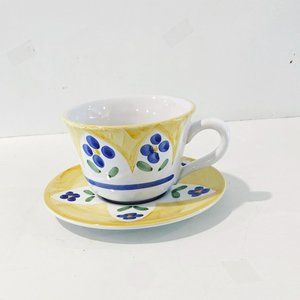 Williams Sonoma Nantucket Huge Breakfast Cup & Saucer Set Heavy Pottery Italy